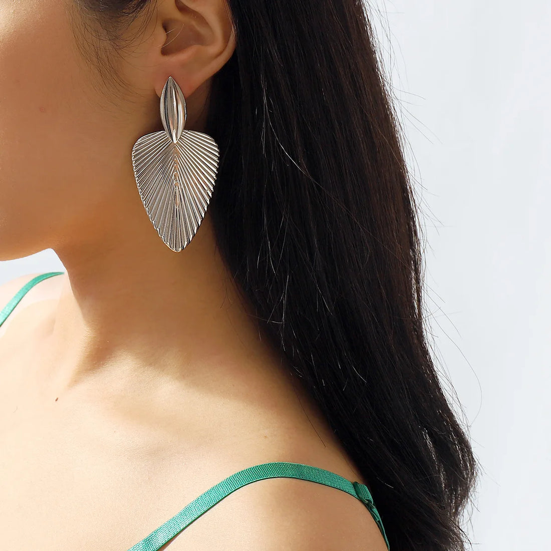 Textured leaf drop earrings