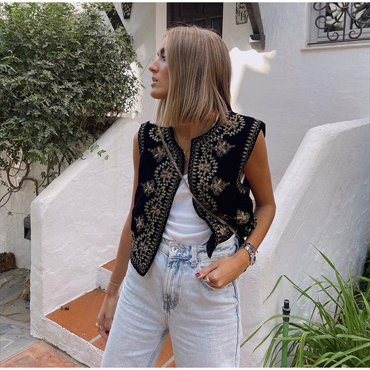 Embroidered Sequin Black Vest