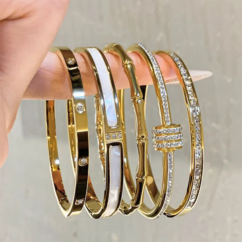 Engrid - titanium gold color bangles for women