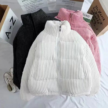 Women's corduroy winter mock neck jacket