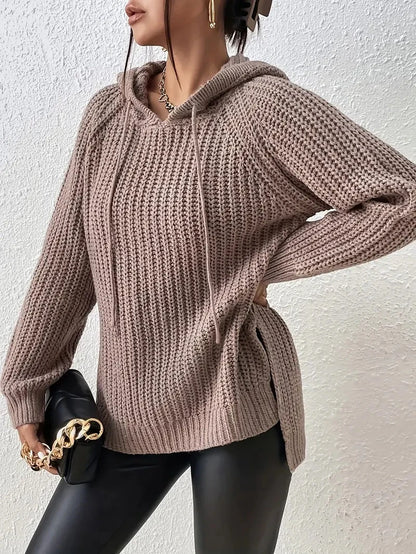 Women’s Hooded Sweater – Chunky Knit – Oversized Fit – Ribbed Cuffs – Casual Pullover