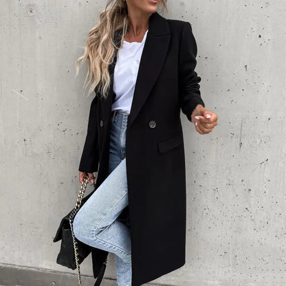 Women's winter long single-breasted trench coat