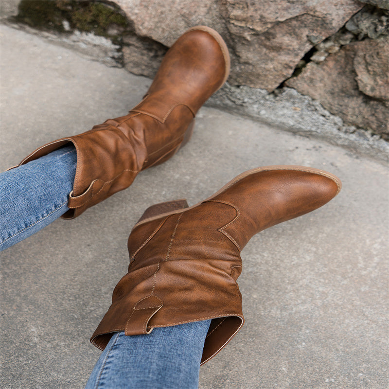 Women's elegant cowboy leather boots