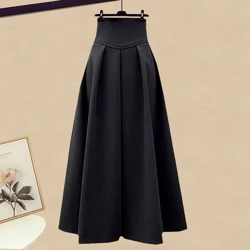 Women's large autumn winter splicing two-piece suit with slim skirt