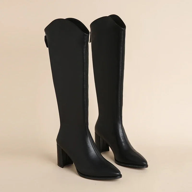 Women’s knee-high boots with thick high heels