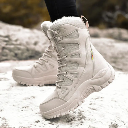 Women's waterproof snow boots with fur and non-slip platform