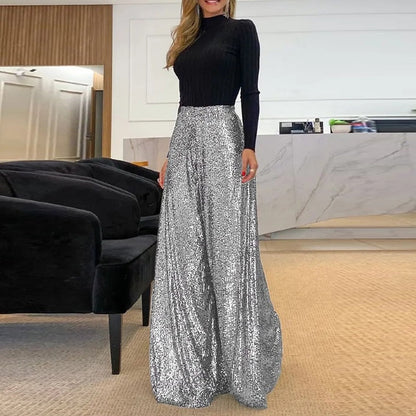 Women’s Wide-Leg Sequin Pants – High-Waisted – Glamorous Fit – Evening Party Wear