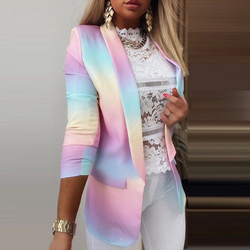 Women's pastel gradient professional slim suit jacket