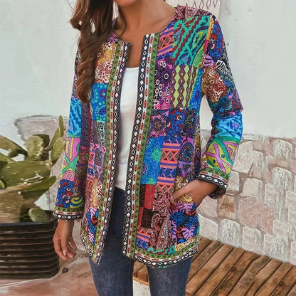 Women's Bohemian Jacket - Patchwork Design - Relaxed Fit - Open Front Lightweight Wear