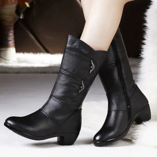 Leather-Like Tapered Fit Mid-Calf Boots 