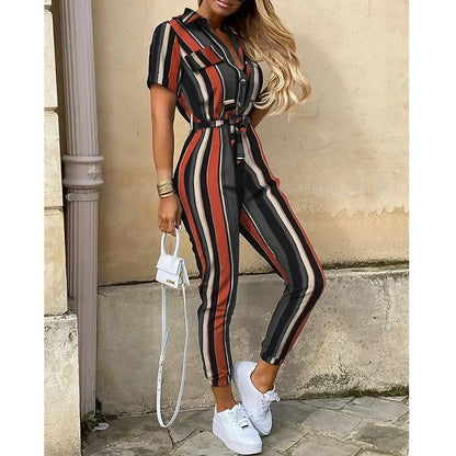 Women's monochromatic summer workwear jumpsuit with belt