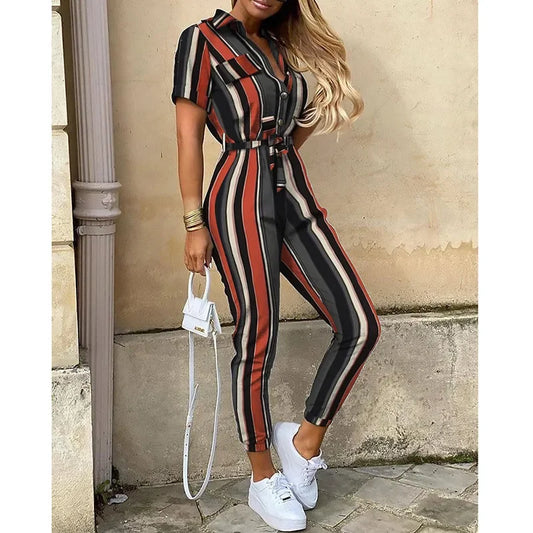 Monochromatic Belted Summer Workwear Jumpsuit