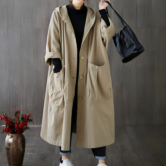 Oversized Hooded Retro Literary Trench Coat
