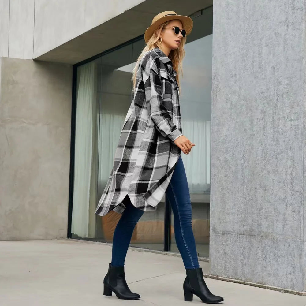 Plaid Side Slit Trench Coat