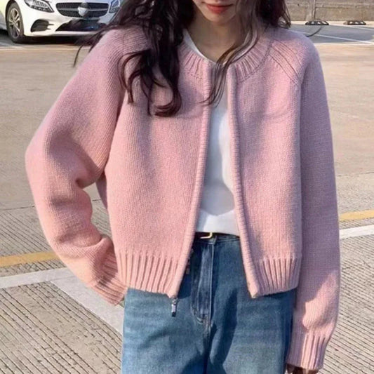 Wool Knit Relaxed Fit Cropped Cardigan 