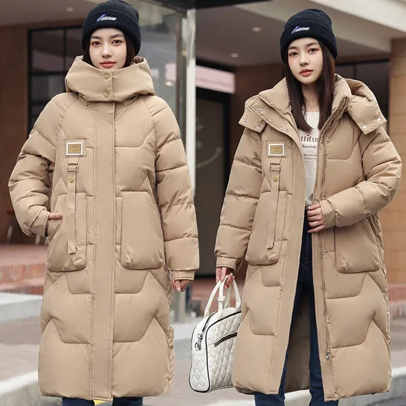 Women's winter windproof long hooded parka