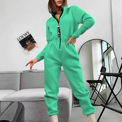 Women's Jumpsuit - Oversized Fit - Hooded with Zipper & Pockets - Elastic Waist