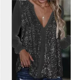 Elegant V-neck long sleeve pullover shirt for women