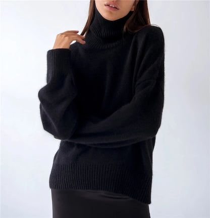 Women's warm casual loose turtleneck knit sweater