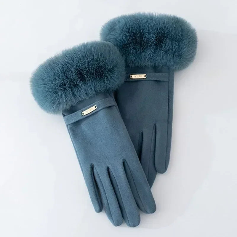 Isla Fitted Gloves | Fur Cuff Strap Detail Gloves