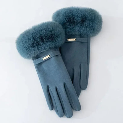 Isla Fitted Gloves | Fur Cuff Strap Detail Gloves