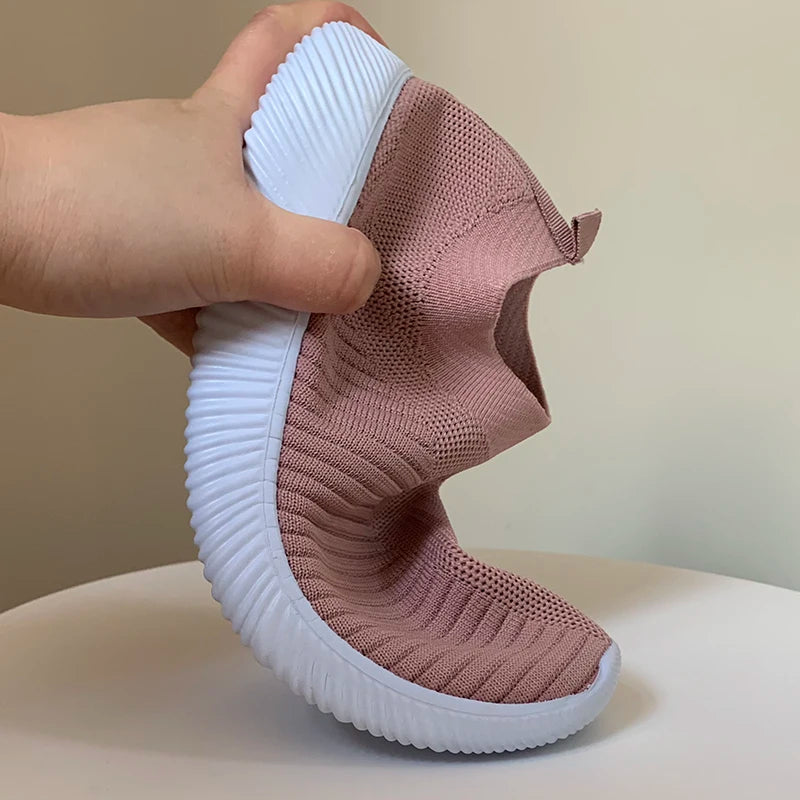 Women's Slip-On Sneakers - Breathable Knit - Lightweight Cushioned Sole - Casual Wear