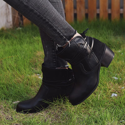 Women's vintage lace-up boots with chunky high heel