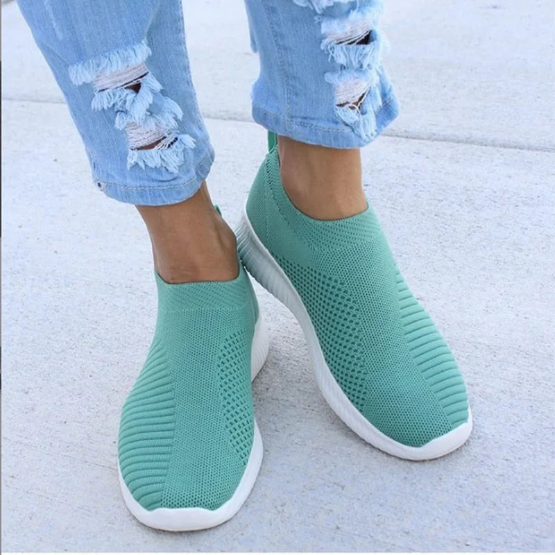 Women's Slip-On Sneakers - Breathable Knit Upper - Lightweight Rubber Sole