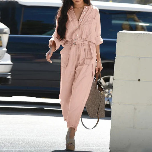 Belted Cotton Blend Utility Jumpsuit