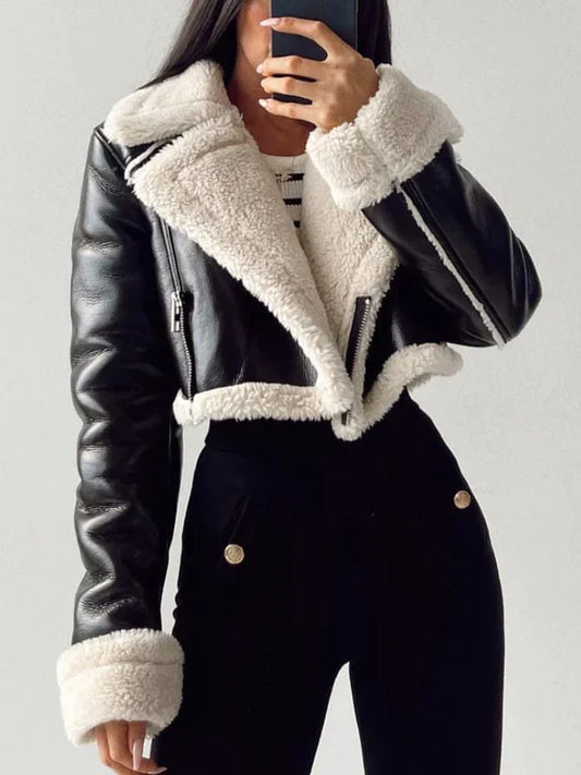 Classic Wide Collar Leather Coat