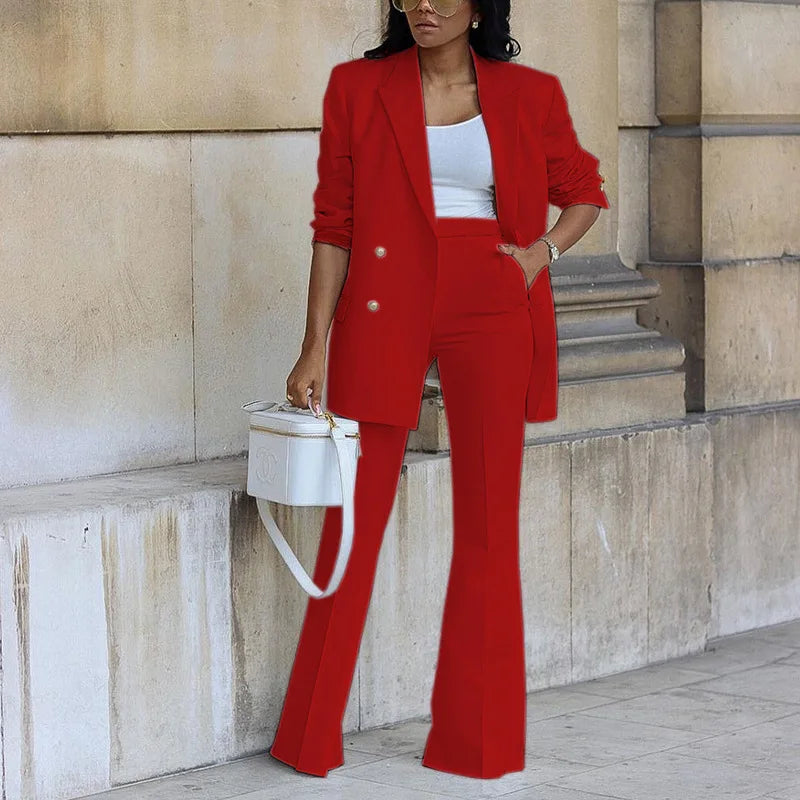 Women's casual blazer set with wide leg pants office suit