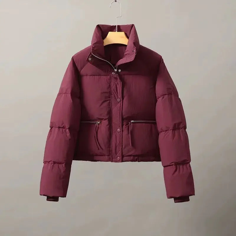 Women's winter puffy coat with stand collar