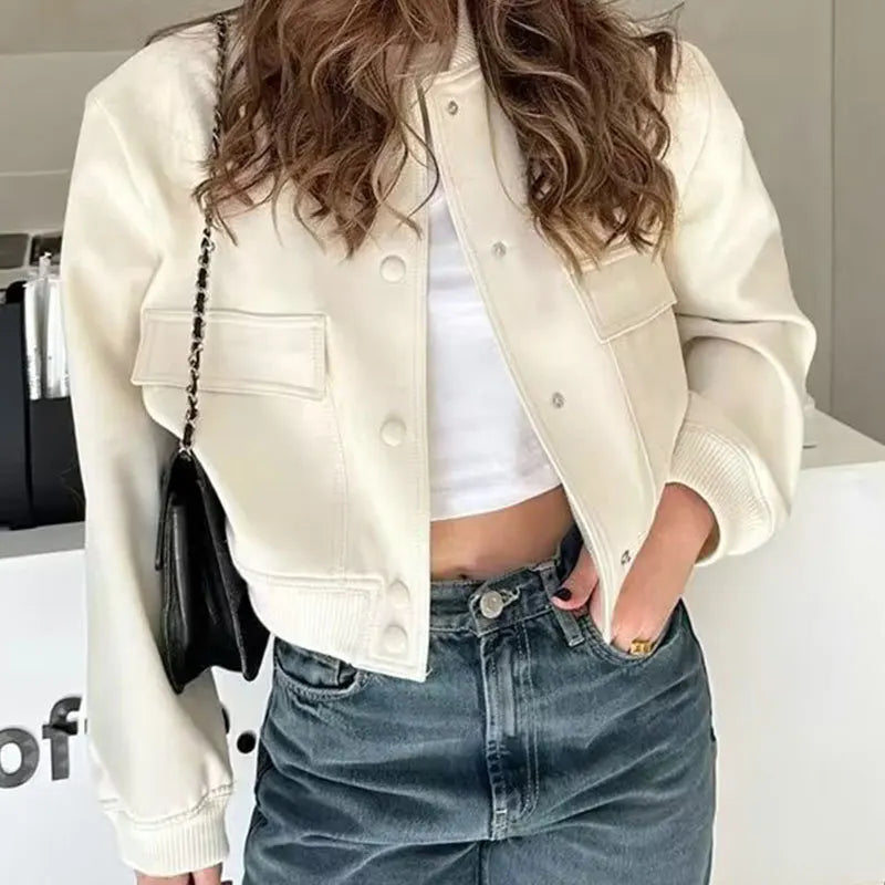 Women's chic slim fit cropped bomber jacket