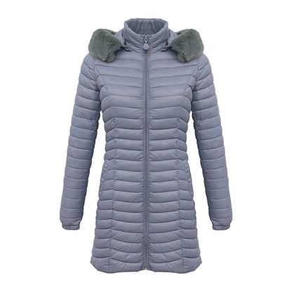 Women's slim fit winter puffer jacket with fur hood