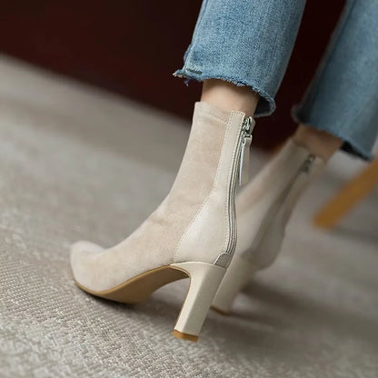 Women's stiletto ankle boots with pointed toe and back zipper