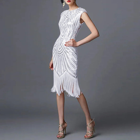 Beaded Fringe 1920s Evening Dress