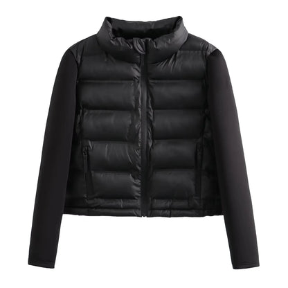 Women's winter puff coat with a notched neckline and zipper closure
