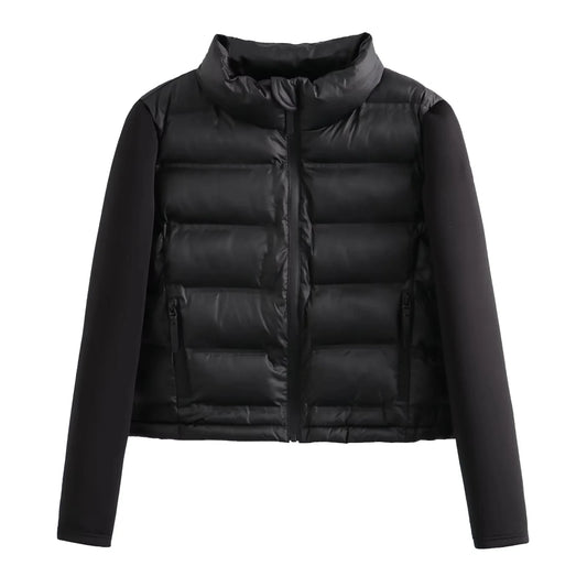 Notched Neckline Winter Puff Coat
