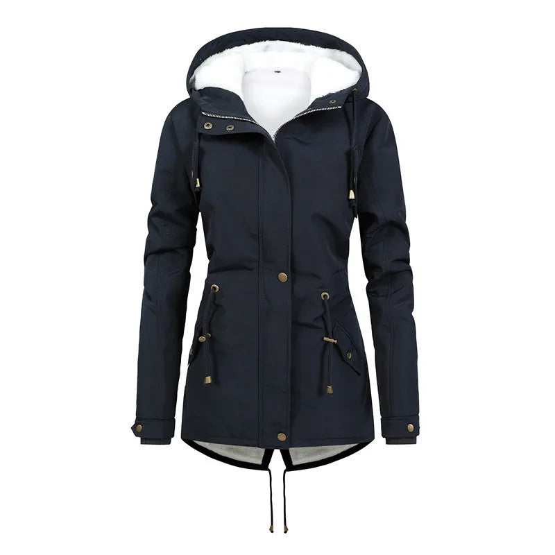 Women's wind-resistant mid-length hooded jacket