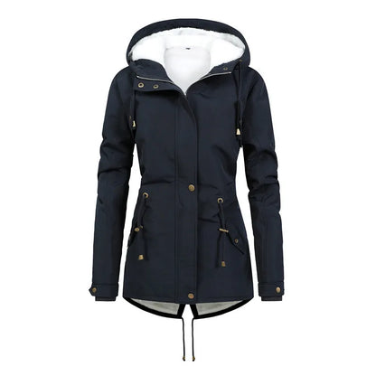 Women's wind-resistant mid-length hooded jacket