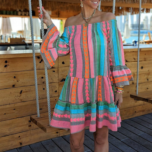 Flowing Off-Shoulder Bohemian Tiered Dress