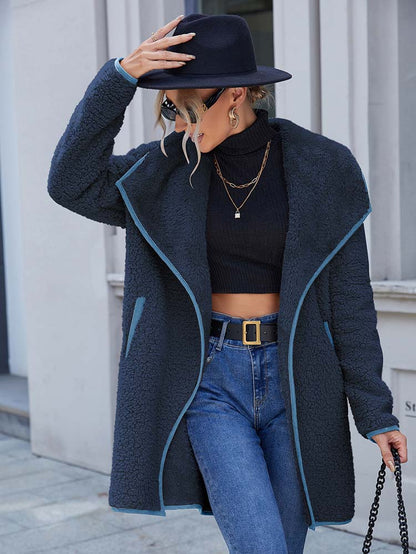 Women's lapel plush coat