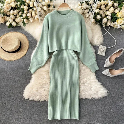 Women's knitted dress and sweater set