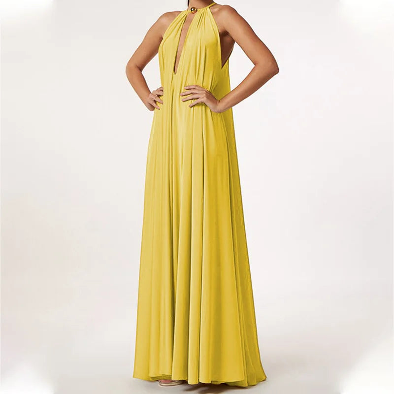 Elegant V-Neck Backless Boho Maxi Dress