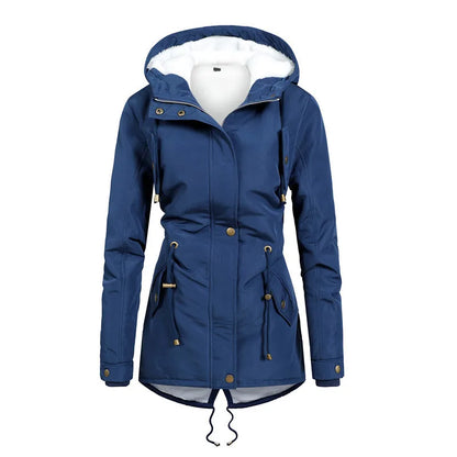 Women's wind-resistant mid-length hooded jacket