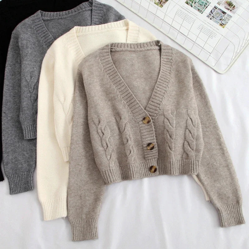Women's high waist slim solid color knitted cardigan