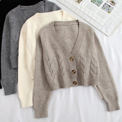 Women's high waist slim solid color knitted cardigan