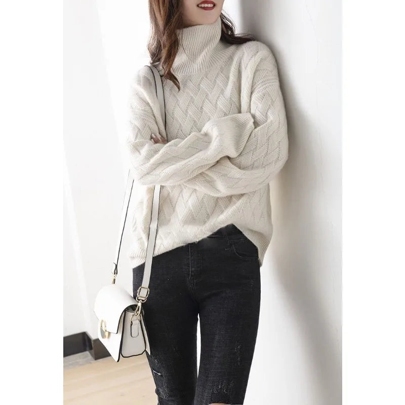 Women's winter twisted turtleneck pullover sweater