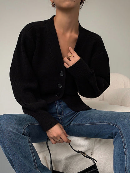 V-neck knitted cardigan sweater jacket for women