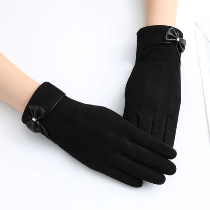 Isla Fitted Gloves | Bow Embellishment Cuff Trim Gloves